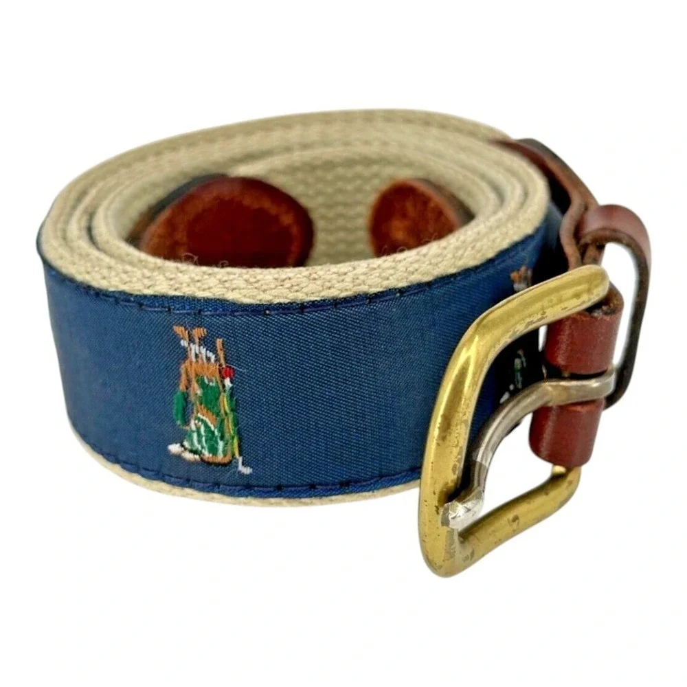 Leather Man Limited Men's Handmade Blue Canvas Golf Bag Leather Belt Size 38